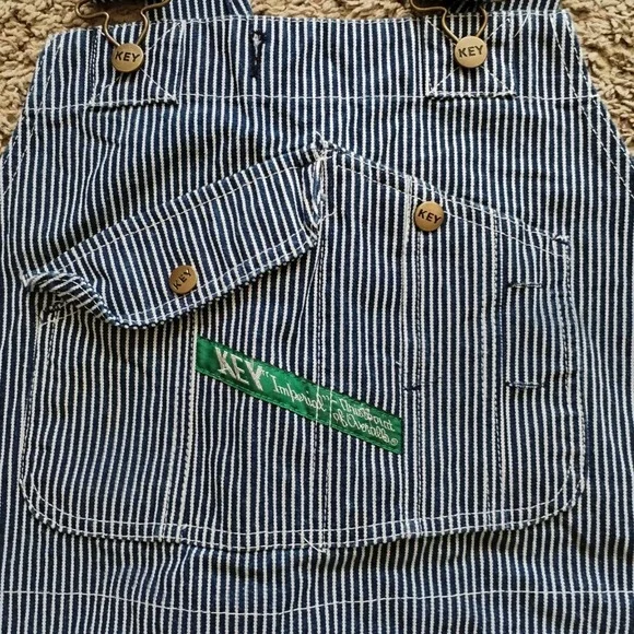Key Imperial Overalls Men 44x34 Hickory Stripe Denim Bib Work Carpenter Railroad - Picture 8 of 8